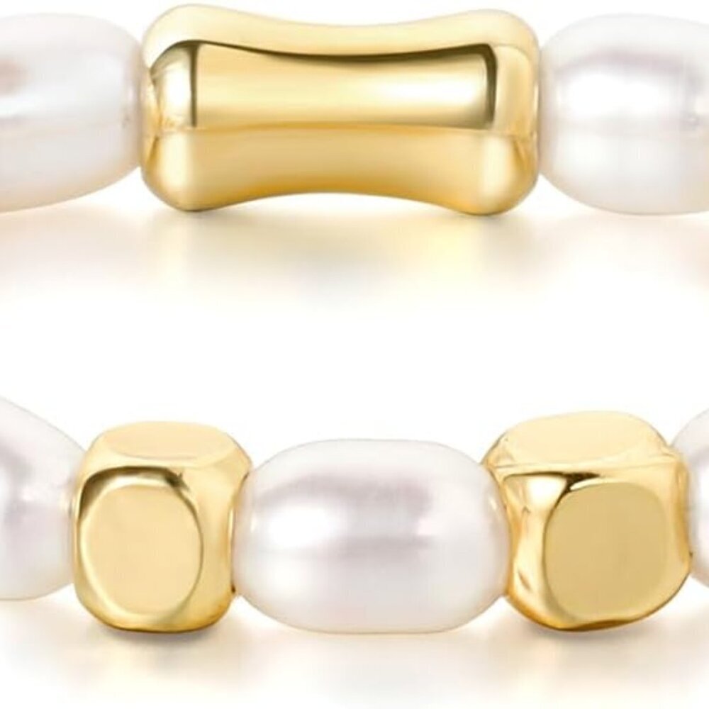Beaded Pearl Ring Women Dainty Stackable Elastic Jewelry Sizes 6-9